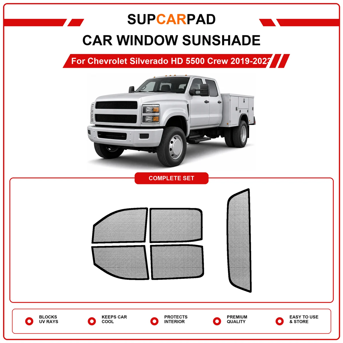 For Chevrolet Silverado HD 5500 Crew 2019-2023 Pre‑Cut Auto Window Sunshade Anti‑UV Car Sun Visor Protector
