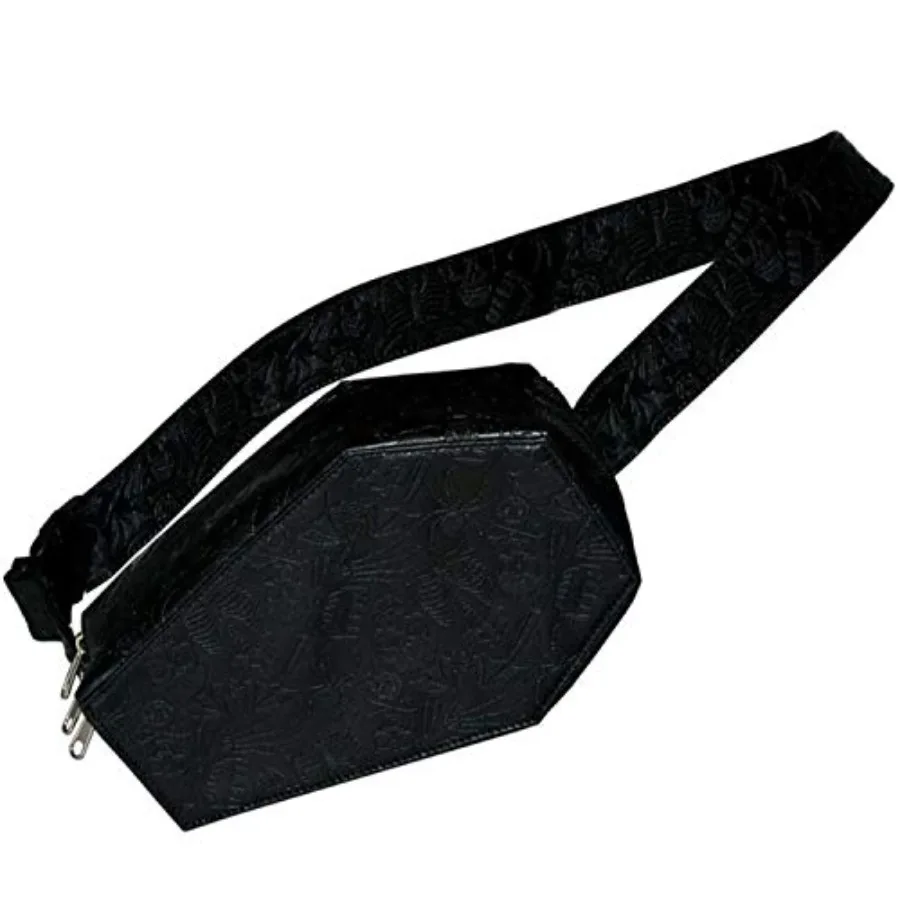 

Coffin Hip Pouch! Vegan Leather Fanny Pack! Design With Spooky Embossed Graphics! Black Leather Waist Bag!