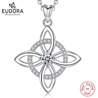 Eudora 925 Sterling Silver Witch Celtic Knot Geometry Necklace Moon Wicca Amulet Pendant  Trendy Witchcraft Jewelry Party Gift
