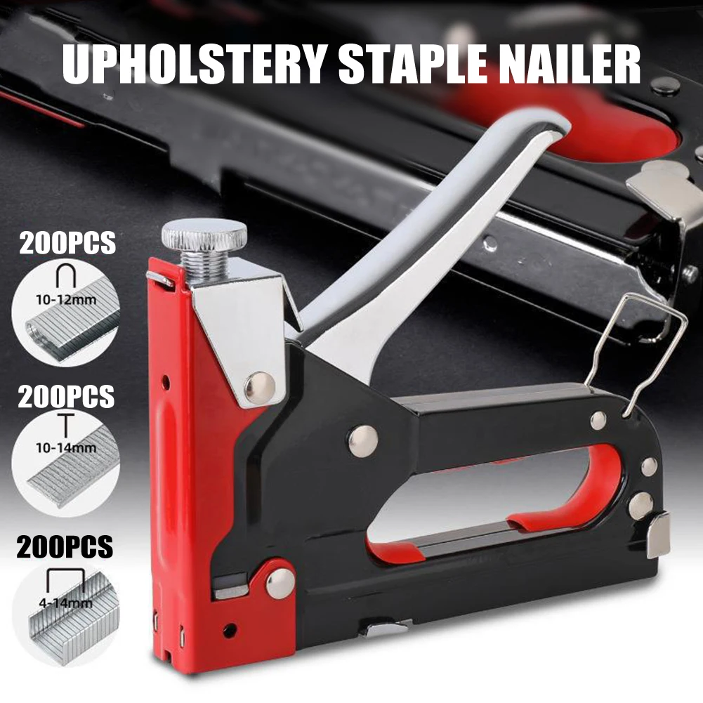 Heavy Duty Tacker Staplers Upholstery Stapler + Nails For Formwork Fixing Craft Hand Tools Woodworking Tools Tool Accessories