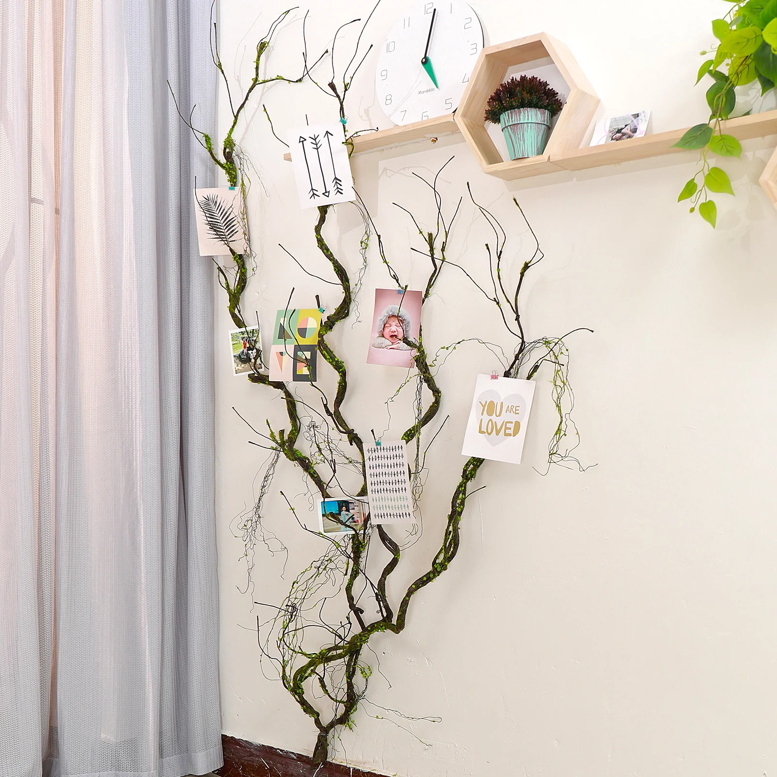 2pcs Artificial Trees Branches Fake Natural Limb Wood Twigs Bendable Vines Trunk Plants with Moss for Wall Hanging Reptile Decor