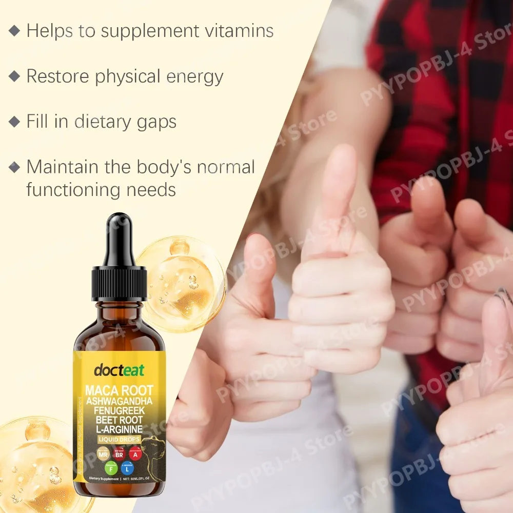Organic Maca Root Liquid Drops with Ashwagandha Fenugreek Beetroot L-Arginine Vitamin B1 Recovery Support 60ml