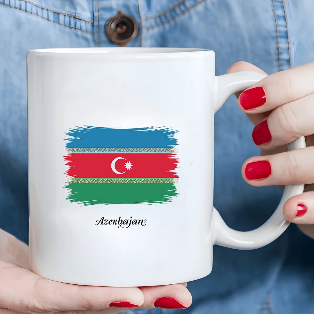 

11oz Azerbaijan Flag Art Cup - Family Office Christmas Gift - Hot & Cold Beverage Cup
