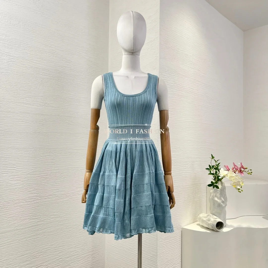 

White Black Yellow Pink Sleeveless Knit Patchwork Mini Dress 2025 New Summer