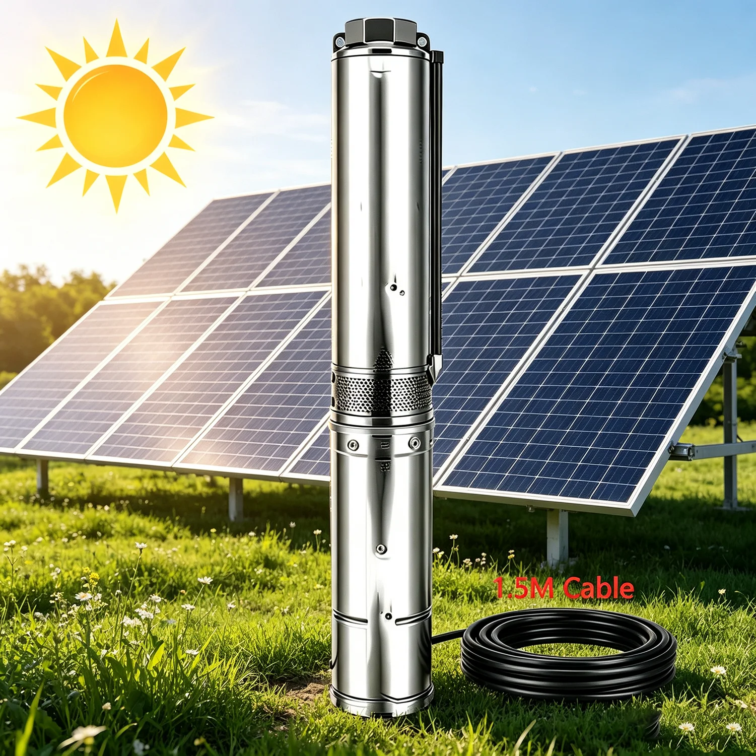 4Inch 1200WDC48-150V 1300WDC48-200V Solar Deep Well Pump High-flow Solar-Powered Brushless Submersible Well Pump Flow 15m³/Hour