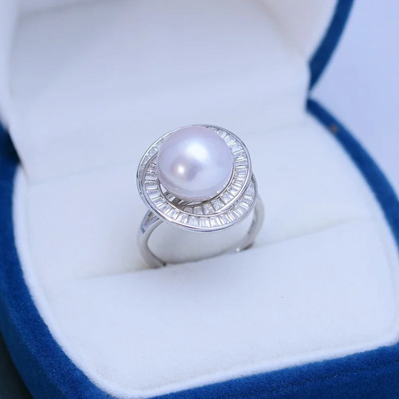 Gorgeous  HUGE AAAAA 10-11mm South Sea White ROUND Pearl Ring 925s.