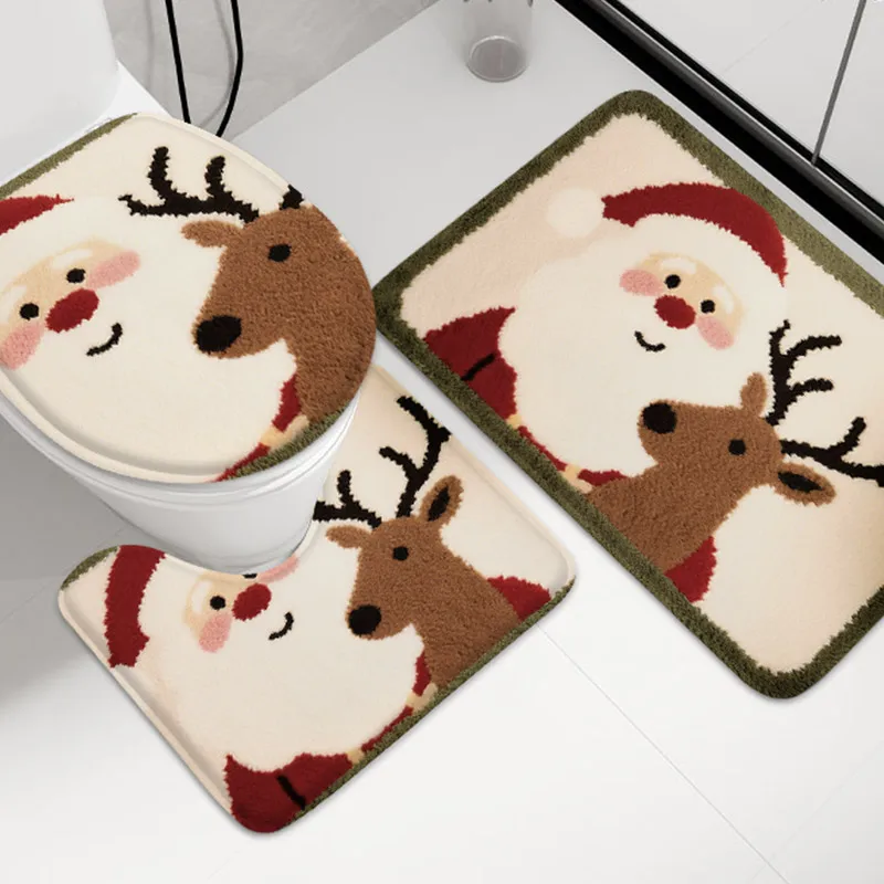 

3 шт., милый мультяшный фланелевой коврик для ванной комнаты, коврик для крышки унитаза, U-образный коврик для унитаза, противоскользящий впитывающий ковер для душевой комнаты