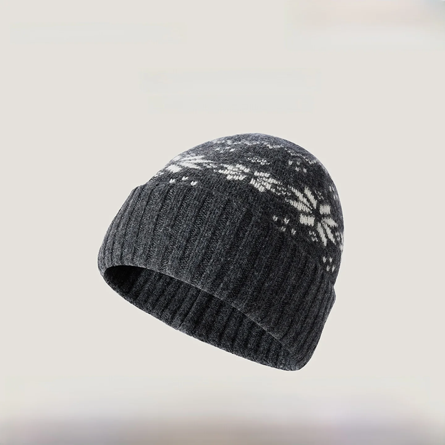 clench-kiss00-woolen-winter-hat-for-women-snowflake-design-couple-unadjustable-knitted-cap-street-sle-outdoor-sports