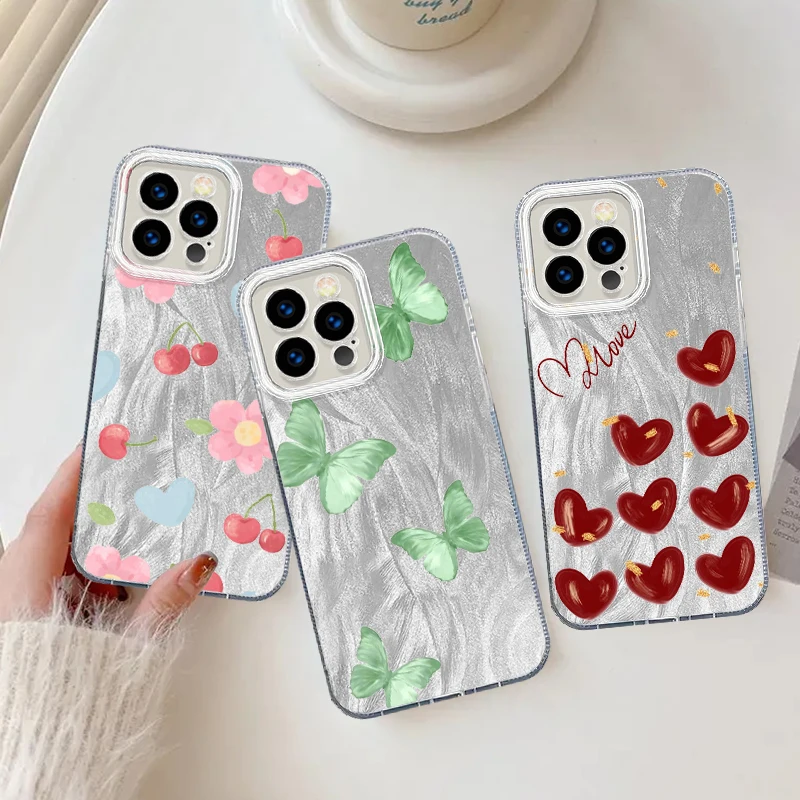 Artistic Flower Beautiful For iPhone 15 14 13 12 11 XS X XR 8 7 Pro Max Plus Feather Yarn Back Phone Case