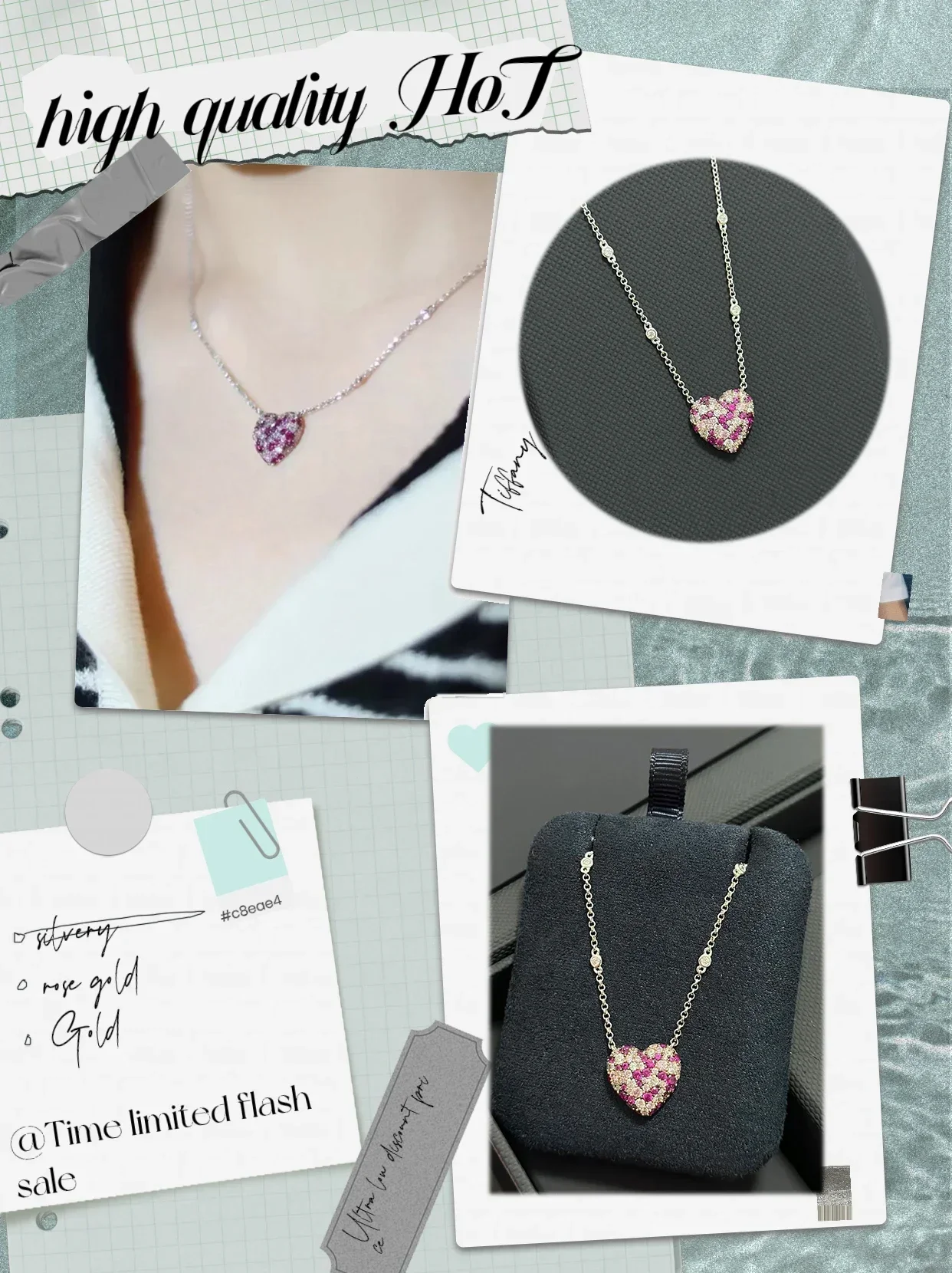 

Pure silver S925 necklace set with diamonds, colorful confession of love, sparkling noble women, limited edition for Valentine's