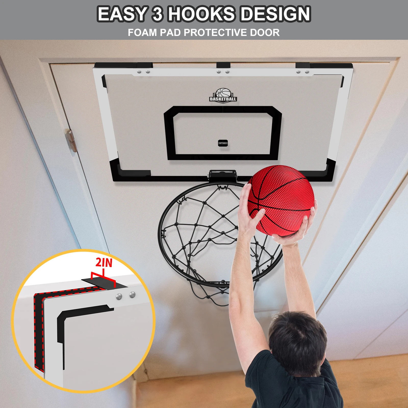 Aro de baloncesto grande de 24x16 pulgadas para interiores para hombre, niño, adolescente, niño y niña, con tablero trasero resistente, juguetes de baloncesto grandes