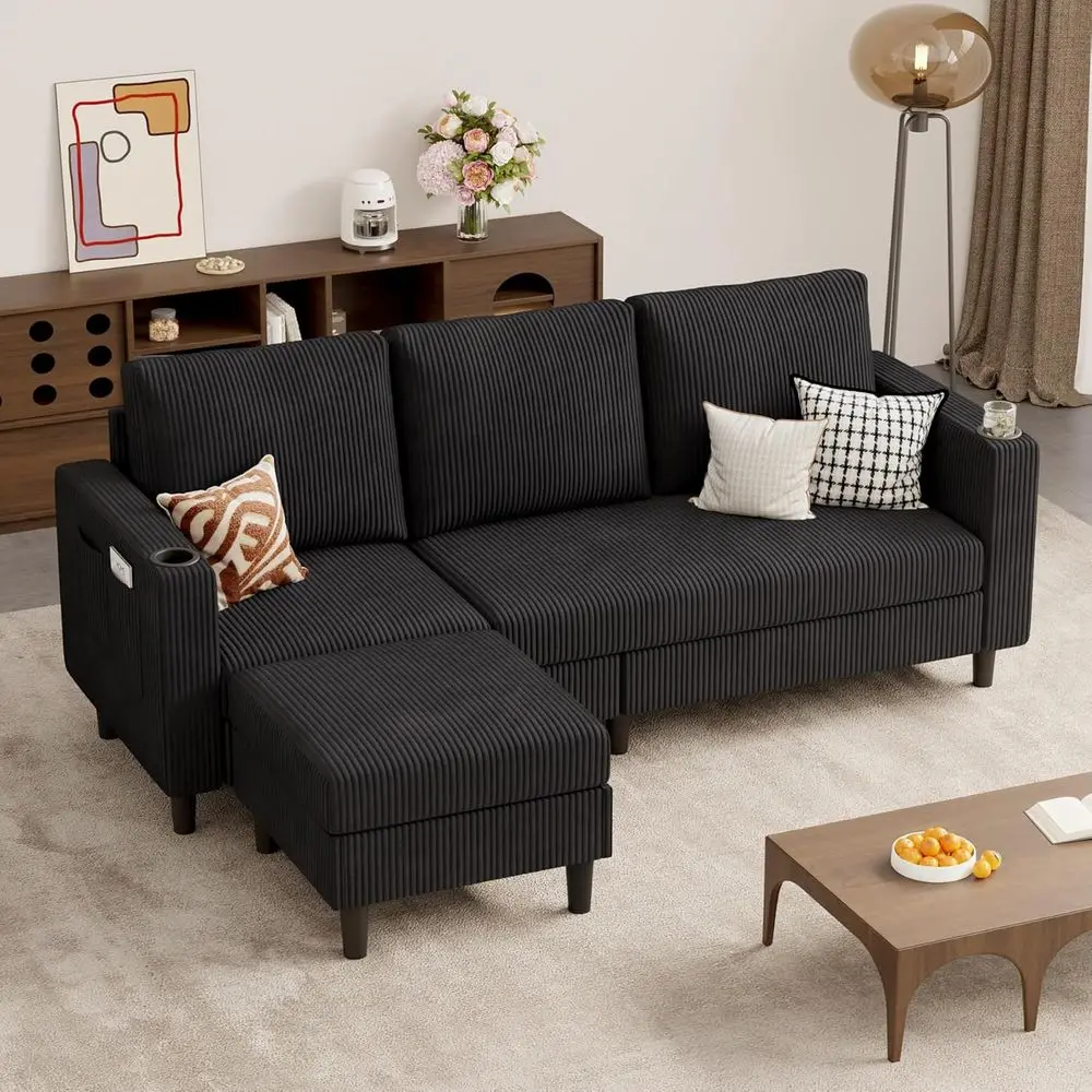 

78-дюймовый угловой диван на 3 места с обивкой из моющегося вельвета для гостиной и зоны отдыха