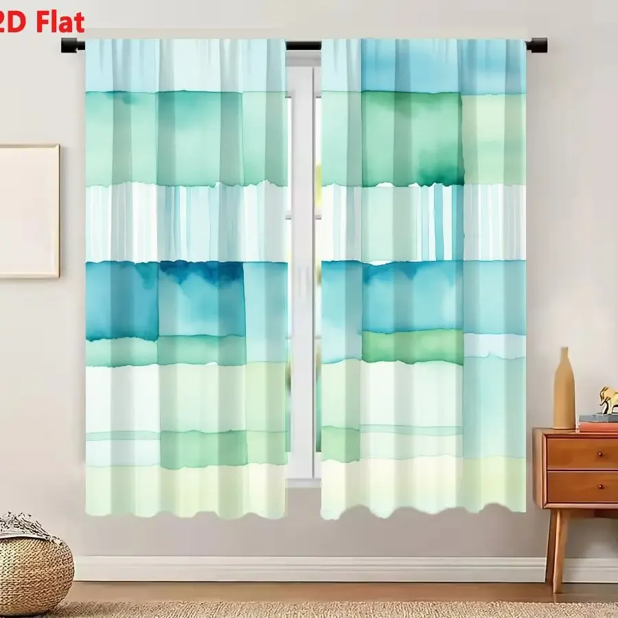 Modern Blue Green Abstract Stripe Curtains for Living Room Bedroom Window sheer light filtering curtains
