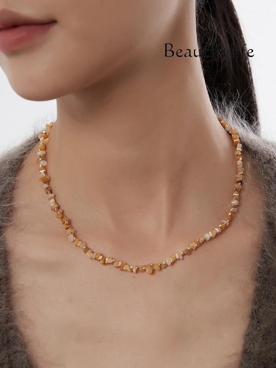 Irregular natural stone necklace bracelet light luxury niche yellow agate neck chain beaded collarbone chain