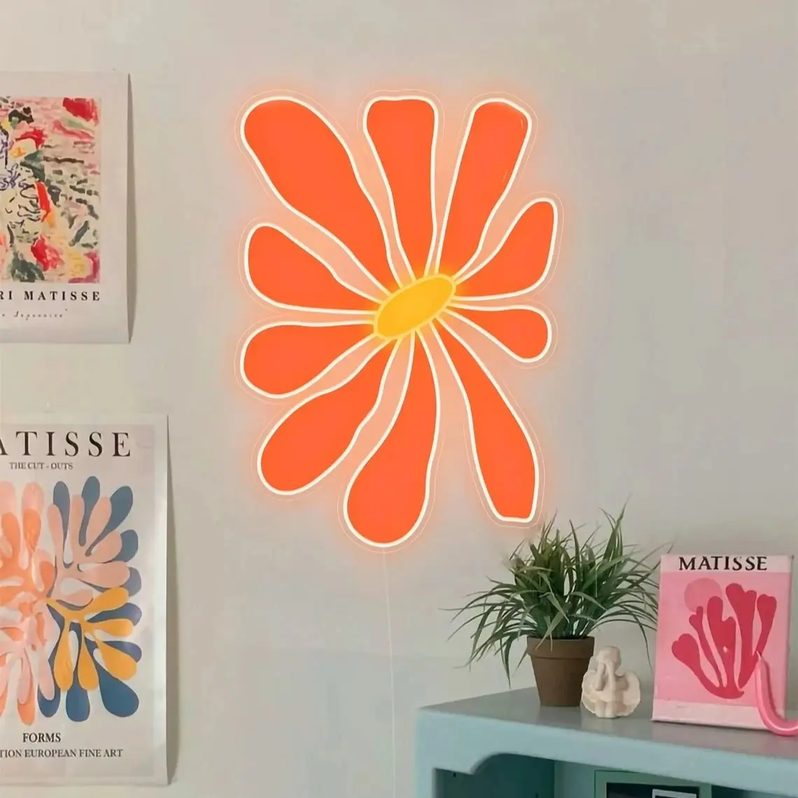 

Orange Sunflower Neon Sign with Print LED Neon Sign with UV Print on Acrylic Backboard Orange & Yellow Mid Century Modern Wall