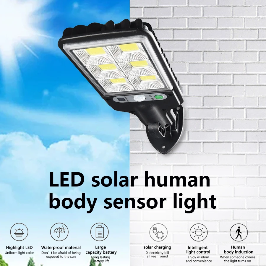 72COB Solar Lamp LED Outdoors Wireless Wall Lamp Human Motion Sensor Street Light With 3 Modes For Garden Courtyard Yard Path