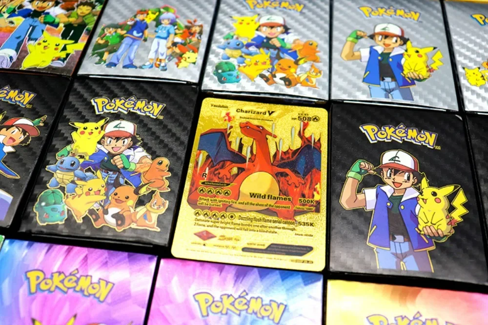 55 Uds Pokemon lámina dorada tarjeta colorida Charizard Pikachu Arceus plata Arco Iris inglés VSTAR VMAX tarjeta de regalo