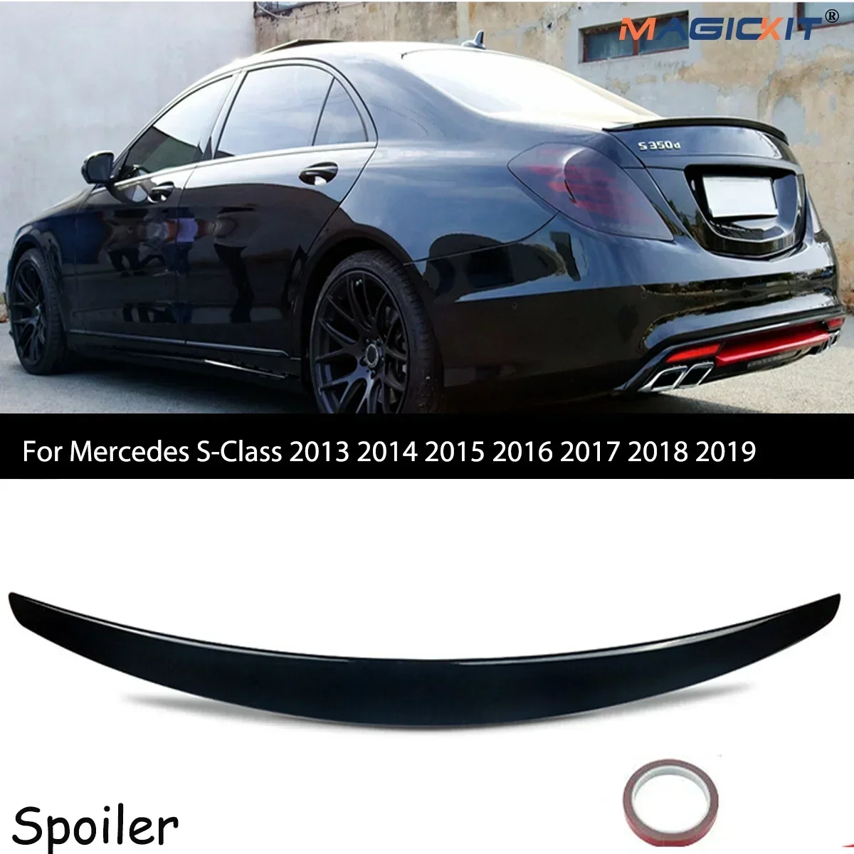 MagicKit For Mercedes S-Class 2013-2019 W222 AMG Style Gloss Black  Rear Trunk Boot Lip Spoiler Tuning car accessories