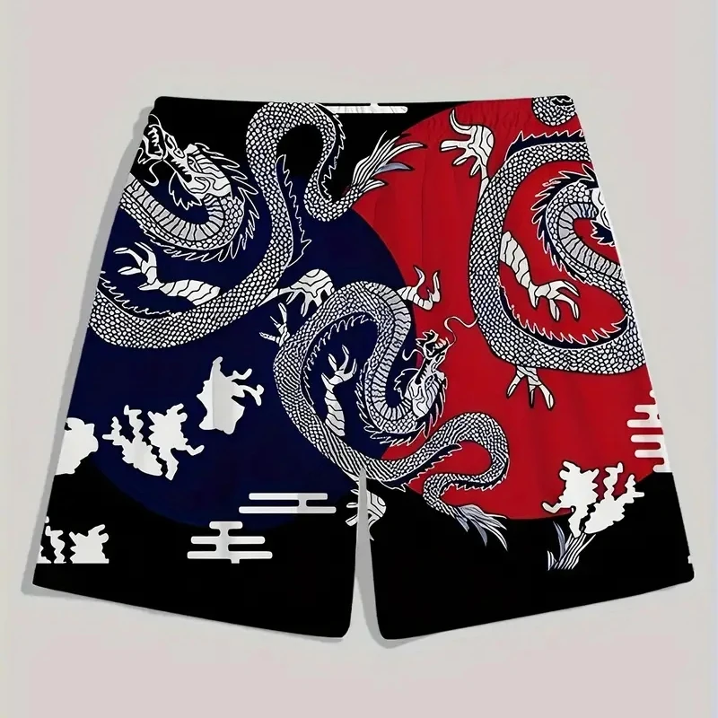 

Retro Dragon Totem Print Board Shorts For Men Personality Harajuku Oversized Leisure Sport Quick Dry Beach Short Summer 2025