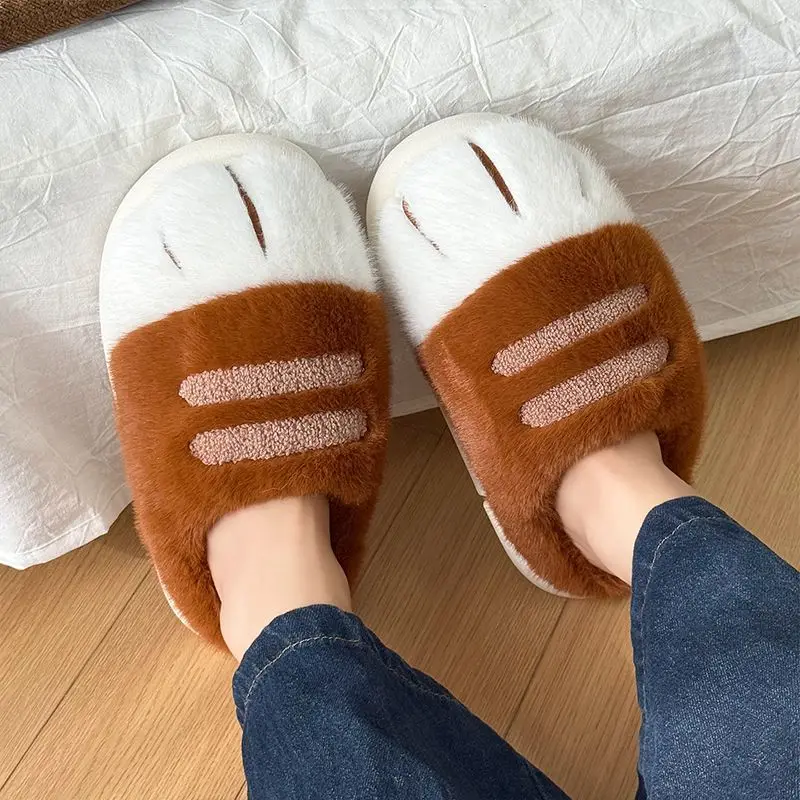 Soft fluffy stereoscopic cat paw slippers men women thick fur home slides ladies winter warm cute versatile indoor shoes