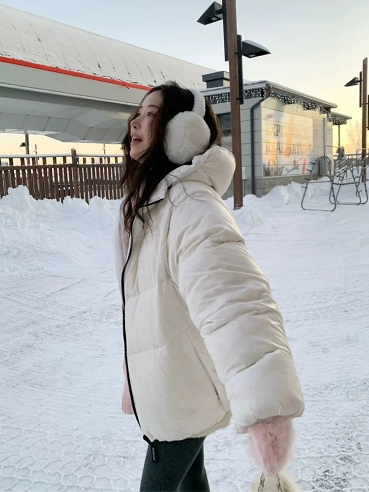 Double-Sided Letter down Jaet Women's Padded Coat Goose down Four Colors Hooded Loose Top Commute Sle Winter Outerwear