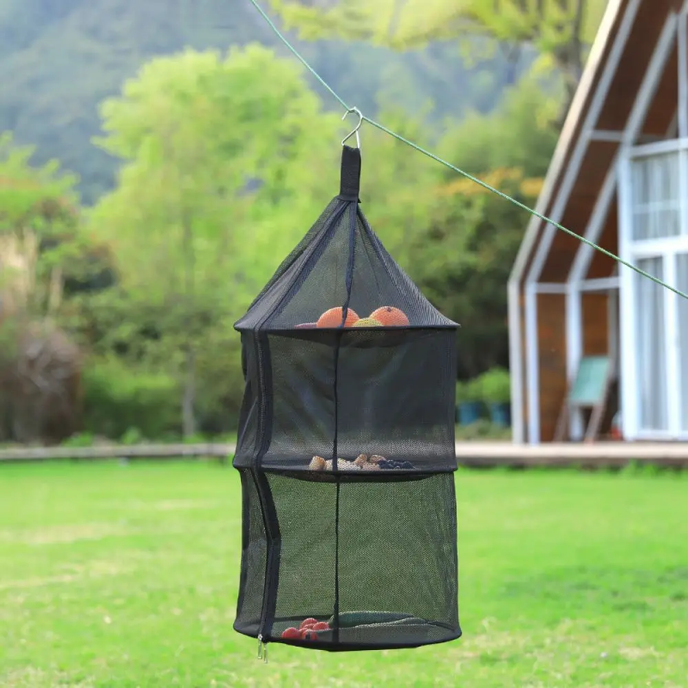 For Hike Mount Outdoor Camping Hanging Mesh Storage Organizer Three Layer Nylon Drying Net Foldable Food Dish Rack