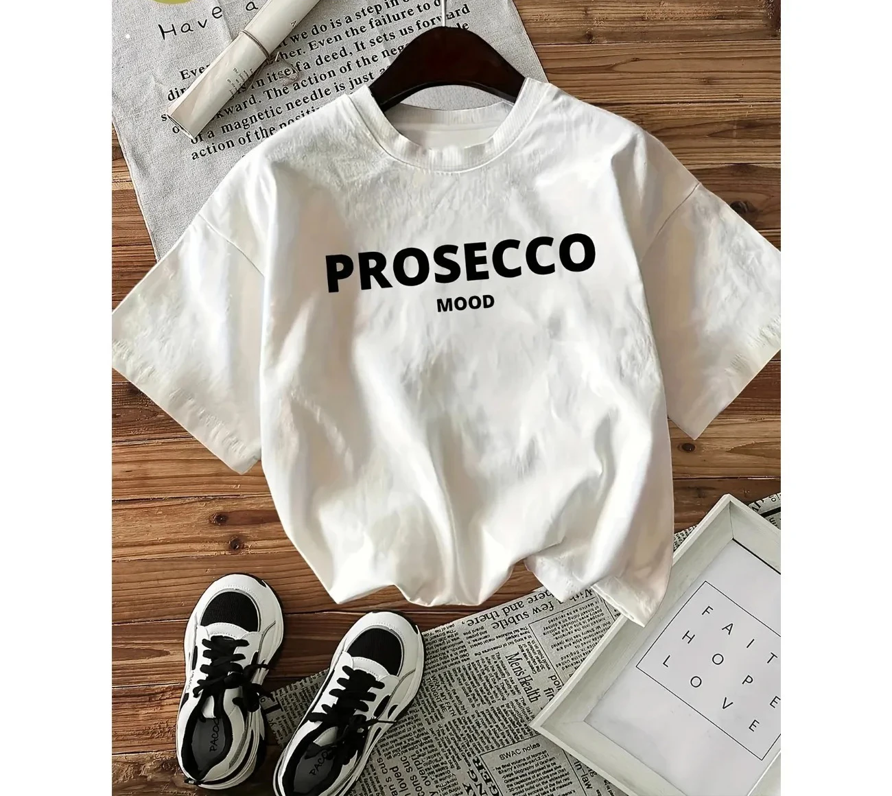Letter Print PROSECCO  T Shirt Short Sleeve Loose Botanical Tshirt Cottagecore Clothes Women Retro Aesthetic T-Shirts