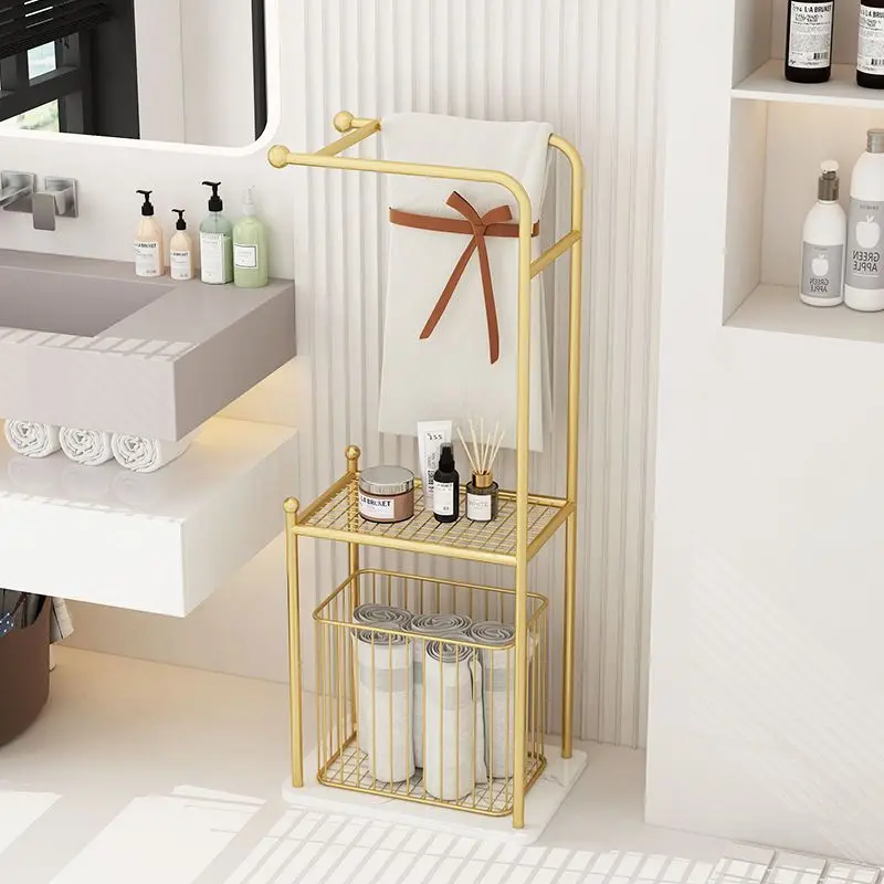 Bathroom Storage Rack Floor Towel Organizer Shelves Toilet Dirty Clothes Storage Basket Luxury Iron Household Organization Shelf