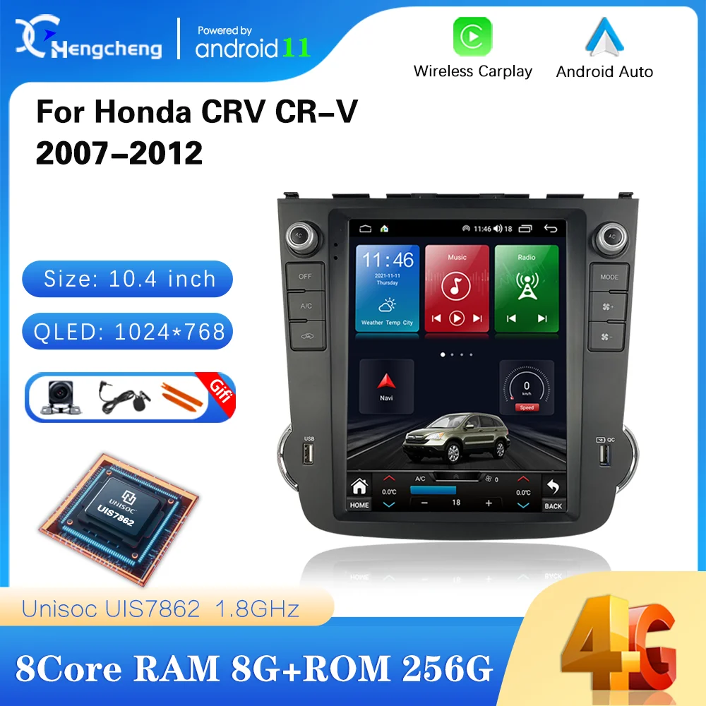 

Автомобильный мультимедийный видеоплеер 10,4 дюйма для Honda CRV CR-V 2007-2012, GPS-навигация, радио, android 256, 8 ядер, 8 + G Carplay, 4G, LTE