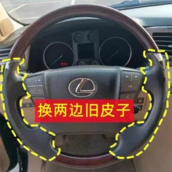 For Lexus LX570 2005-17 DIY Hand Sewn Steering Wheel Cover Dark Grey Leather Left Right Side Interior Handle Covers