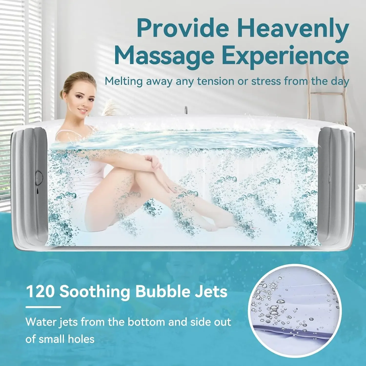 HOT 2-4 Person Inflatable Hot Tub, Round Portable Blow up Hot Tub, Leak-Proof PVC Outdoor Spa with 120 Air Jets, Insulated