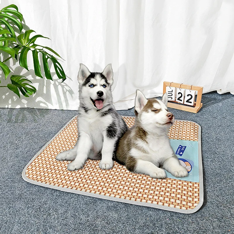 Summer Pad Mat Rattan Weave Breathable Dog Mat Cooling Cat Non-slip Sleeping Rest Cushion Pet Anti-bite Wear-resistant Nest Pad