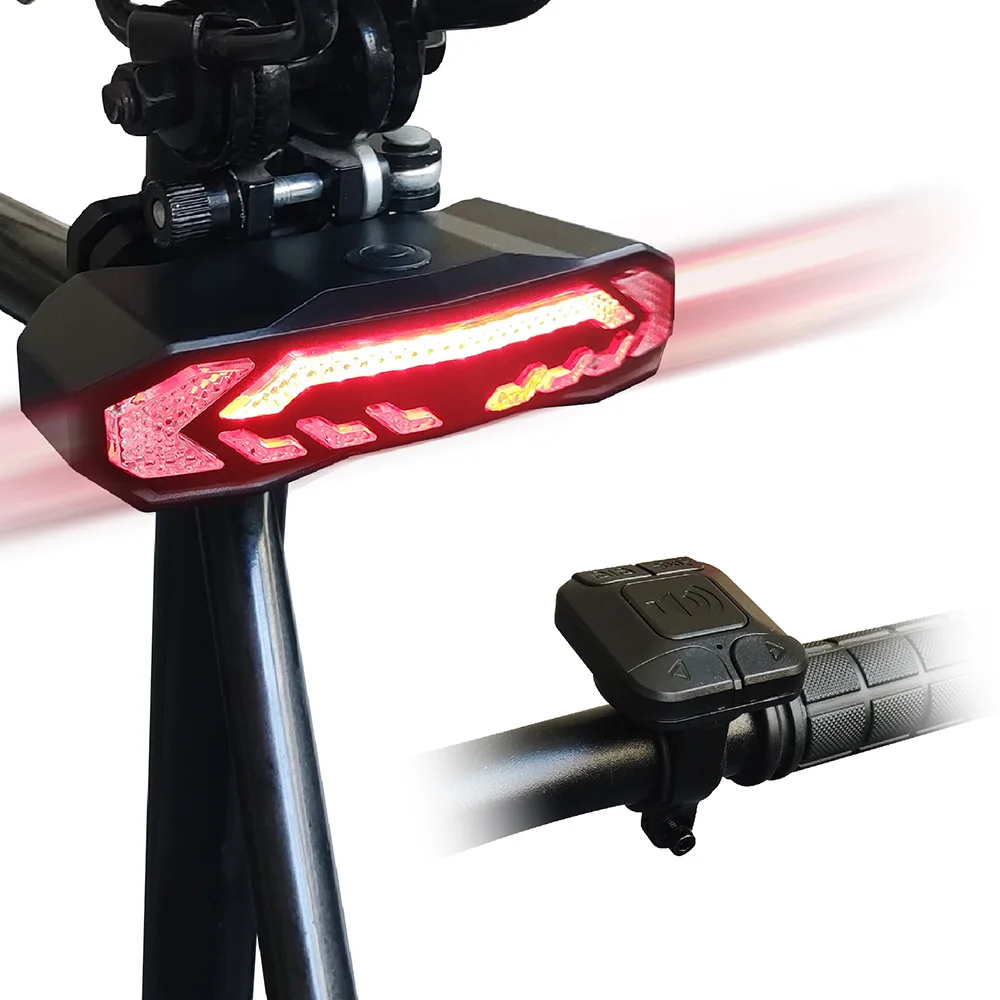 Remote Control Off Road E-bike LED Rear Bicycle Light IP65 Waterproof Rechargeable Battery Anti-theft Alarm 6 Modes Turn Signal