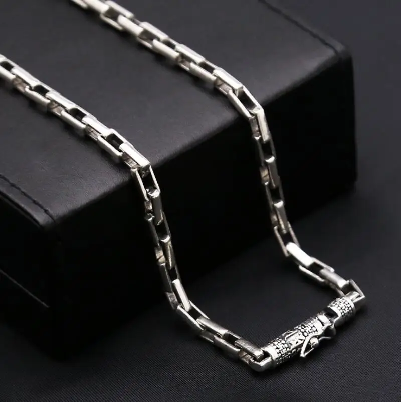 

5mm S925 Sterling Silver Checkered Chain Necklace Men Male Pure Thai Silver Rectangle Cross Link Chain Necklace Jewelry Gift