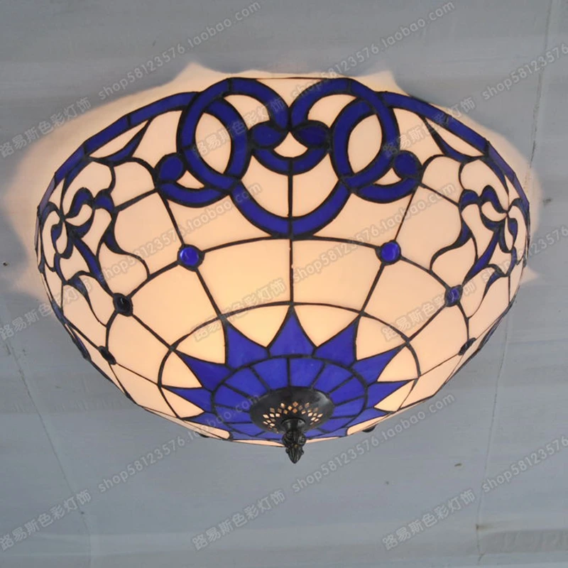 40CM porcellana blu e bianca modello Tiffany soffitto soggiorno camera da letto balcone Opple illuminazione semplice lampade in vetro lampada portico