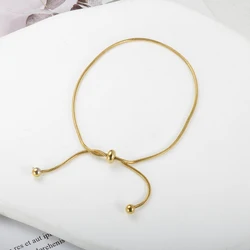 Minimalist Stainless Steel Gold Color Thin Snake Chain Beads Adjustable Bracelet Anklet For Women Girl Waterproof Jewelry