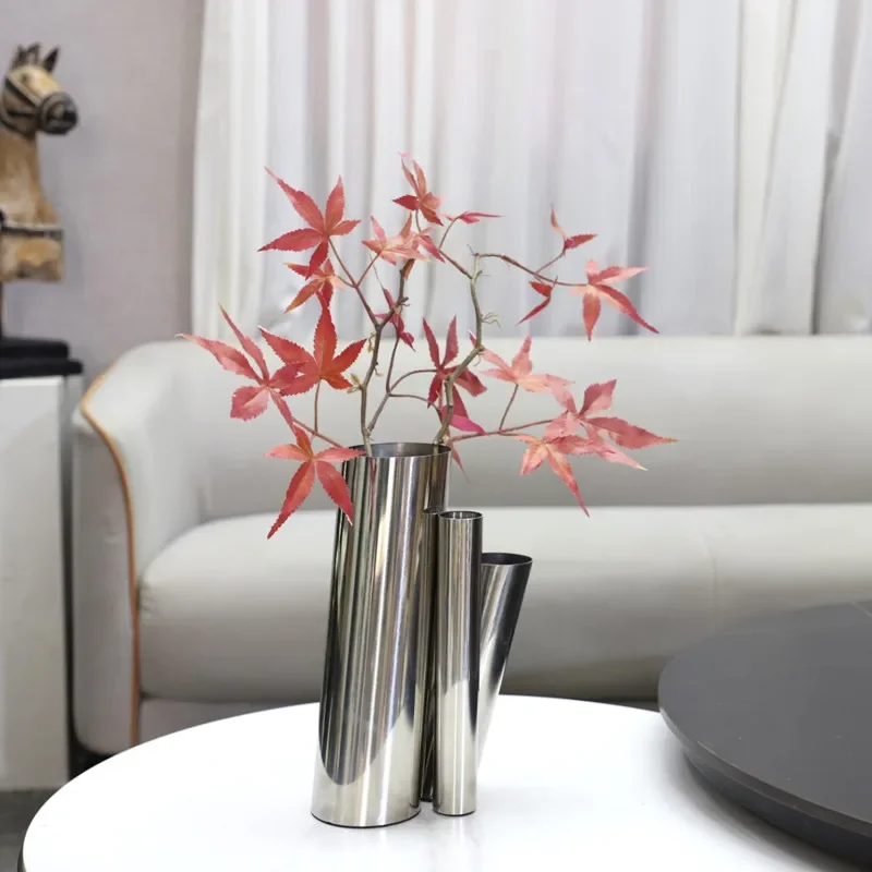 Creative Stainless Steel Round Tube Splicing Art Metal Vase, Living Room Decoration, Desktop Dried Flower Arrangement Container