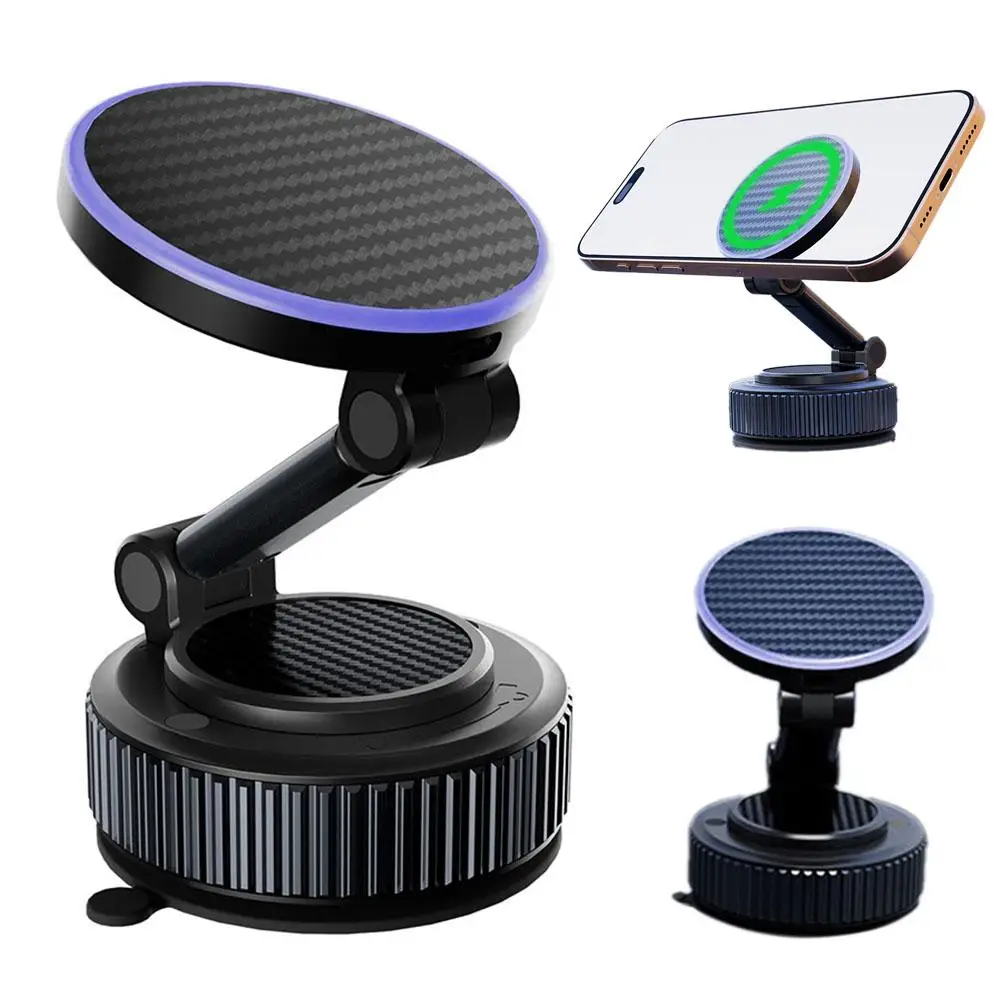 Carbon Fiber 15W Wireless Magnetic Charger Foldable Phone Rotation Suction Vacuum Stand Car Holder Strong Magnetic 360° T3H0