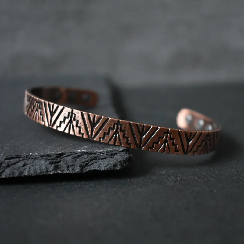 Minimalist Geometric Red Copper Magnetic Therapy Cuff Bracelet for Men & Women, Adjustable Energy Balance Healing Jewelry Gift