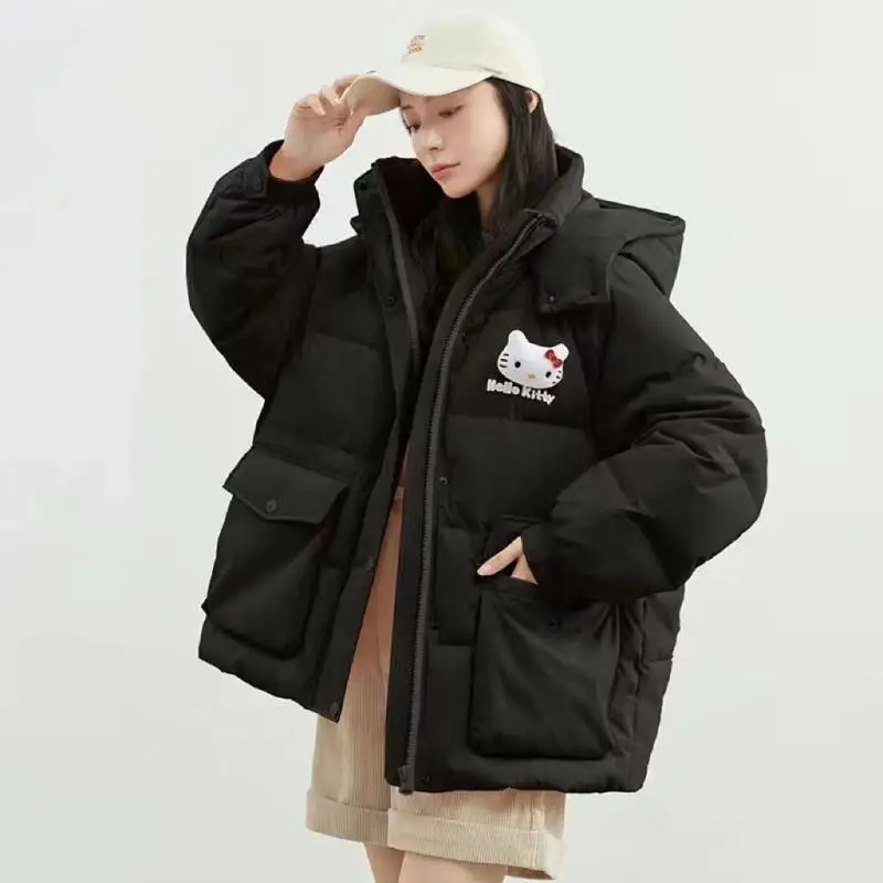 

Anime Hello Kittys Cotton-Padded Jacket Women Winter Coat Thicken Warm Hooded Cotton Clothes Student Girl Loose Tops Outerwear
