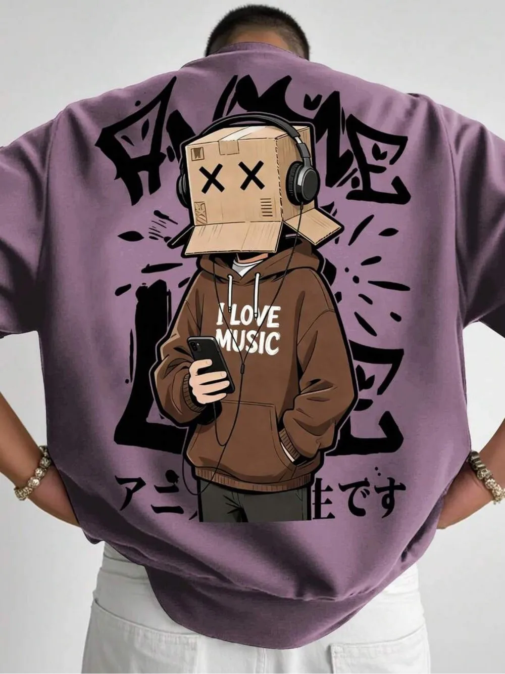 Amerikanisches Herren-Sommer-T-Shirt mit Kartonbox-Cartoon-Charakter-Buchstabendruck, mikroelastisch, atmungsaktiv, Rundhals, für Outdoor und Streetwear. – Detail 12