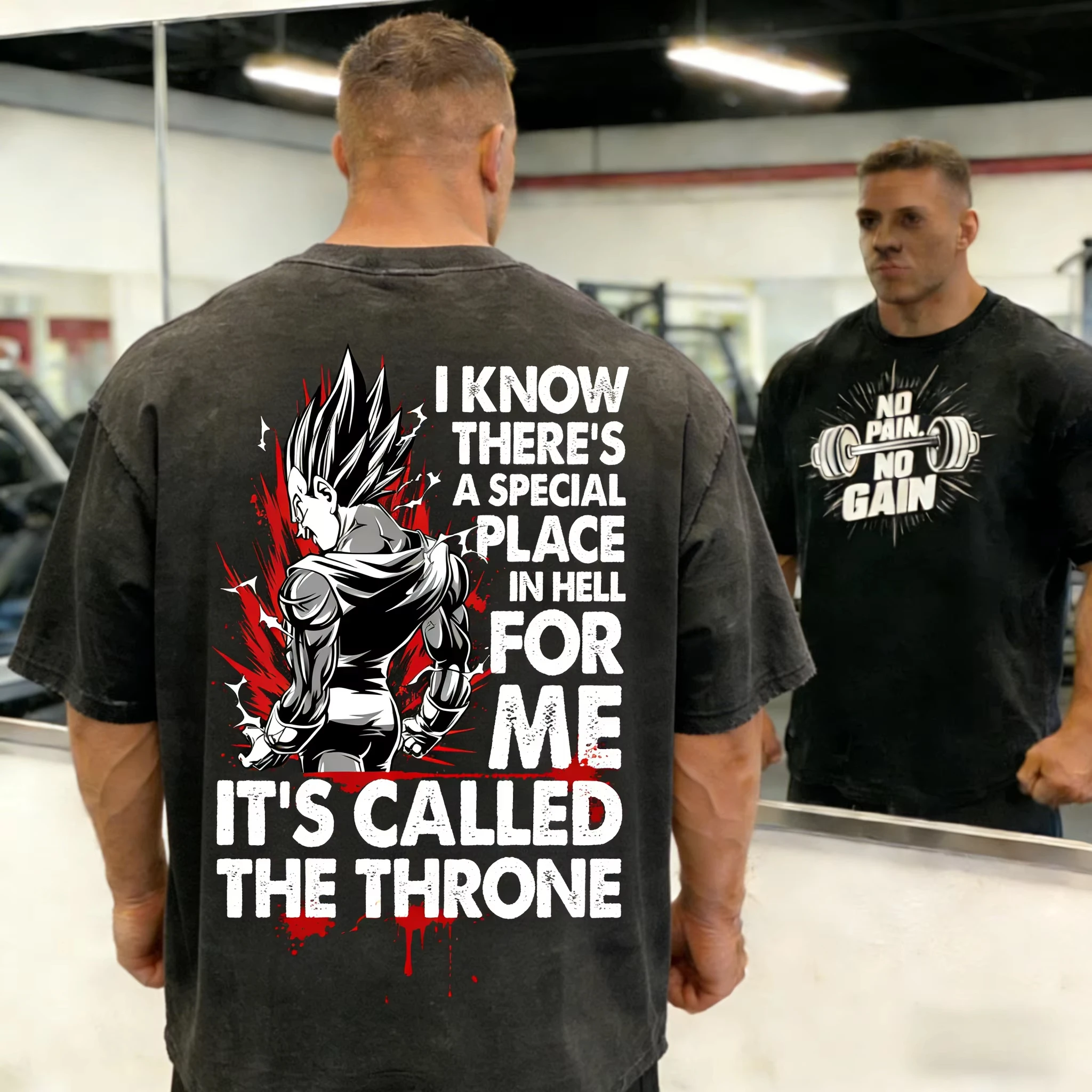 

2026 Summer Dragon Ball Nostalgic Gym T-Shirt Men's 100%Cotton Washed "A Special Place in Hell for Me" Print Oversized Tees Kids