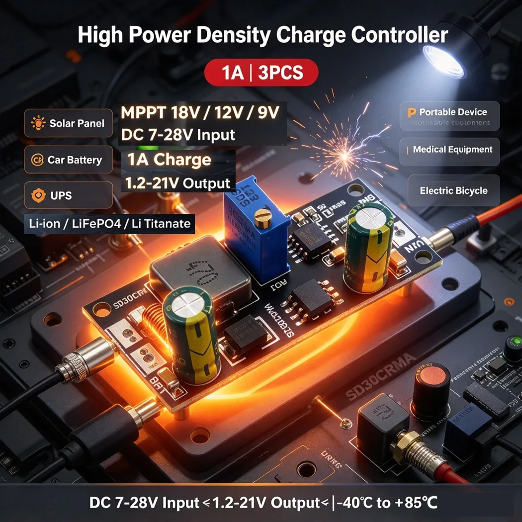 1A MPPT Solar Charge Controller 3.2-18.5V Lithium Battery Charger Adjustable Output for Li-ion LiFePO4 Lithium Titanate Battery