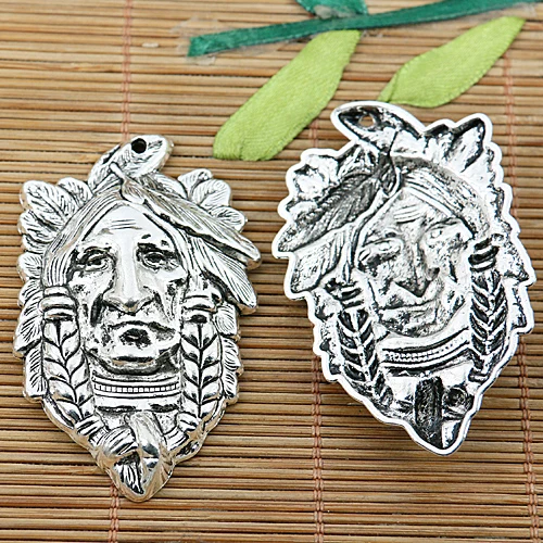 2pcs 59*38mm Tibetan Silver Tone Tribal Chief Man Charm Pendant EF2056 Charms for Jewelry Making