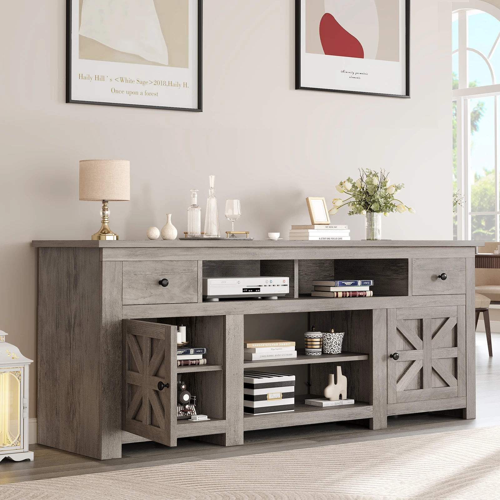

TV Stand w/Storage Drawer&Movable Partition for TVs Up to 80"