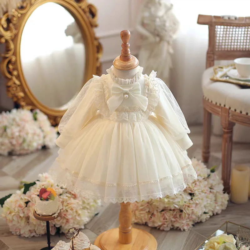 Girls' autumn clothes new princess skirt spring and autumn baby's first birthday dress children's mesh long-sleeved dress