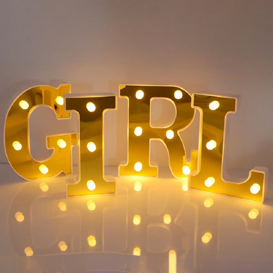 1 pc LED Letter Lights Glitter Alphabet Light Up Letter Sign Night Light Gifts Birthday Wedding Christmas Party Decoration