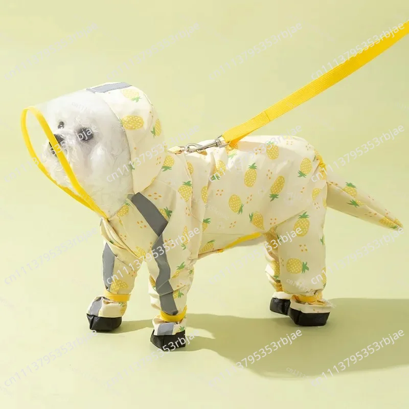 Going Out Poncho Can Lead Small Dog Teddy Bigbear All-inclusive Four-legged Pet Raincoat Rainy Season Walking Dog Pet Clothes