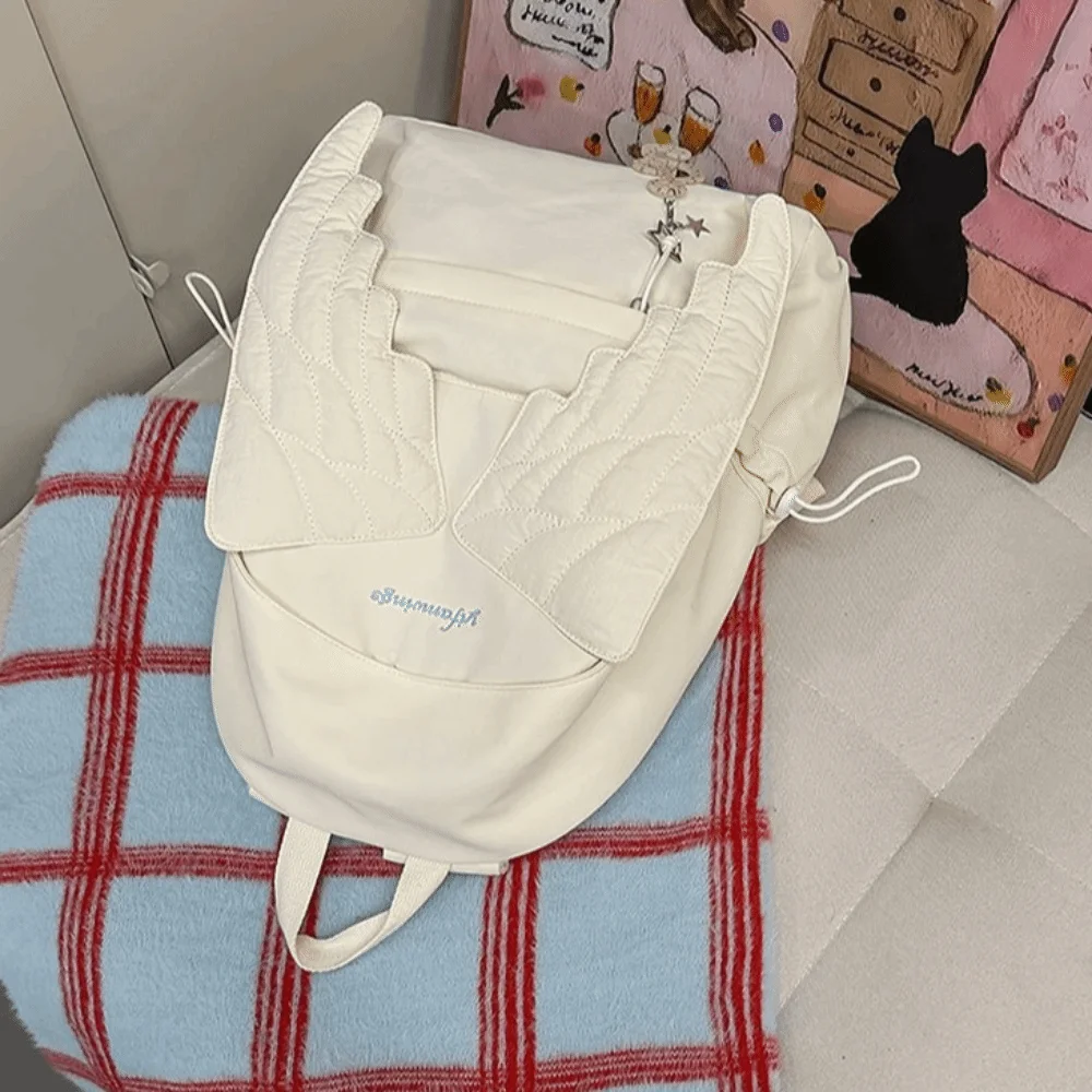 Versatile Angel Wing Backpack Solid Color Y2k Style Nylon Backpack Large Capacity Lightweight Shoulder Bag for Adults Student