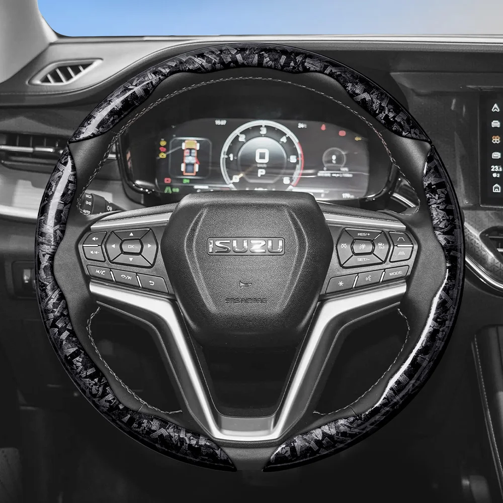 Suitable for Isuzu Forged Carbon Fiber Texture Steering Wheel Cover, Durable Snap-On Quick Installation for D-Max Mu-X Elf N-Series Forward F-Series Traga Traviz Black Red Gold Accessories